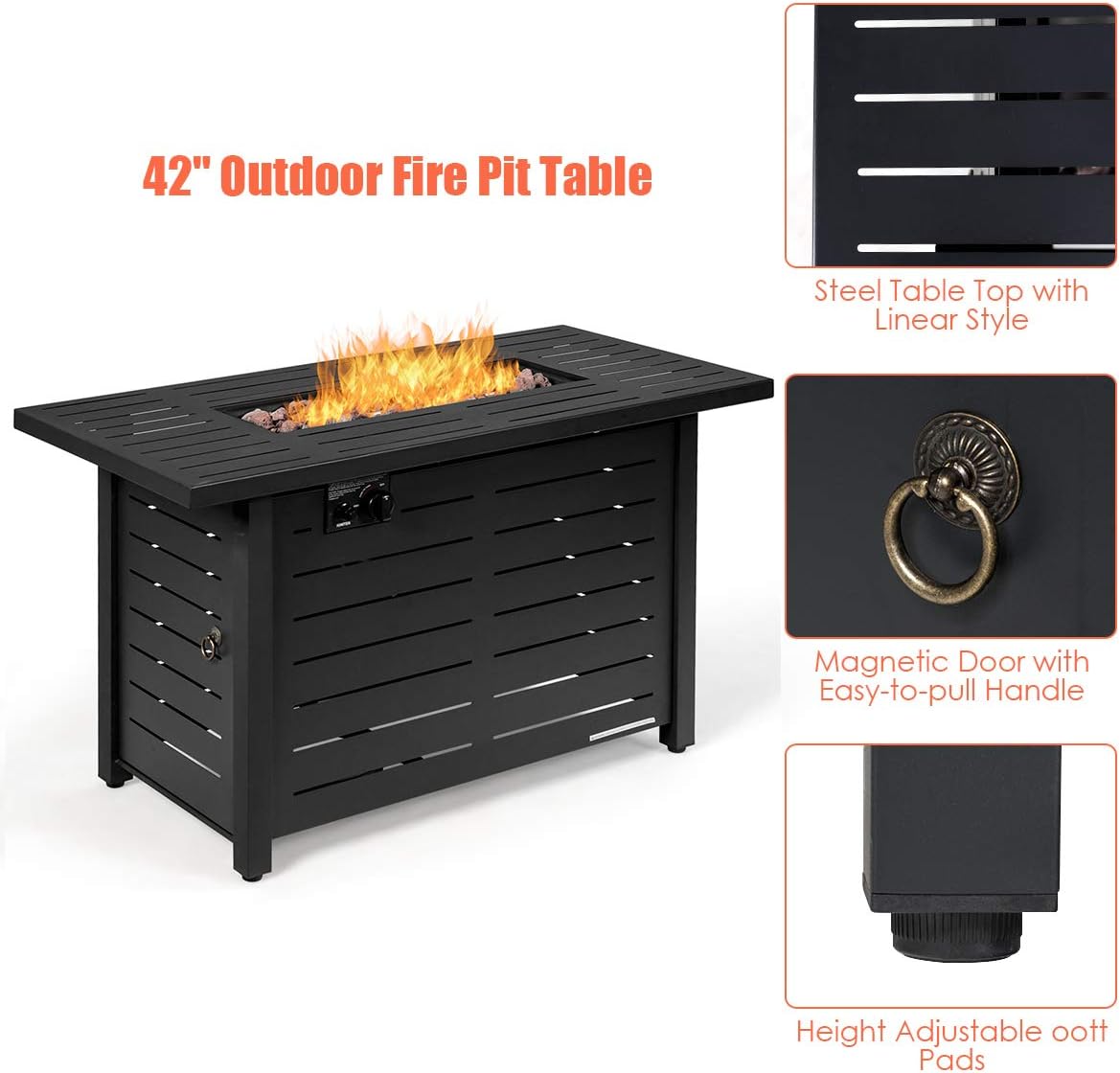 DORTALA 42'' Rectangular Propane Gas Fire Pit Table, 60,000 BTU Heater Outdoor Table W/Cover, Propane Heater, Burner Stove Fire Table for Outdoor Use, Black