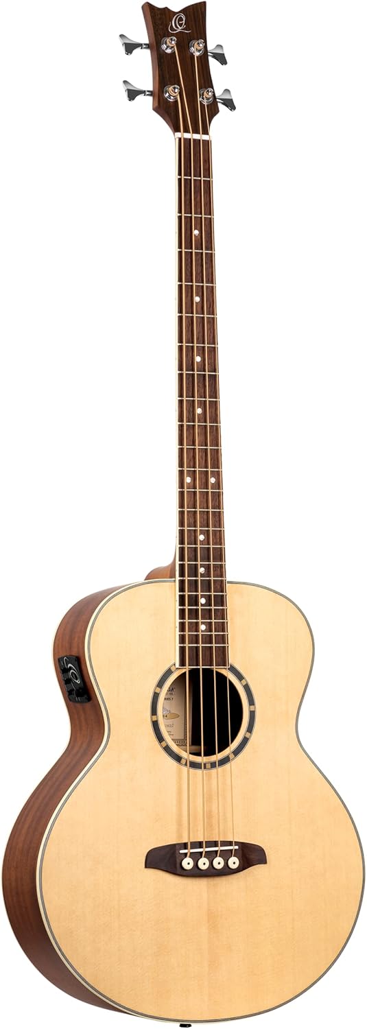 Ortega Guitars Deep Series 4 String Acoustic Bass Guitar, Right-handed, Natural, (D7E-4)