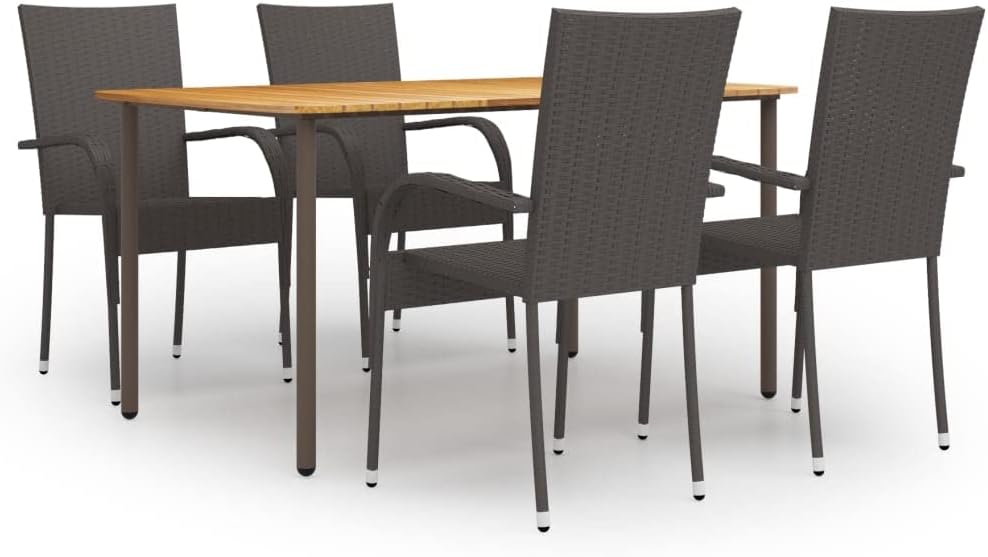 5 Piece Patio Dining Set Poly Rattan Brown Garden Furniture