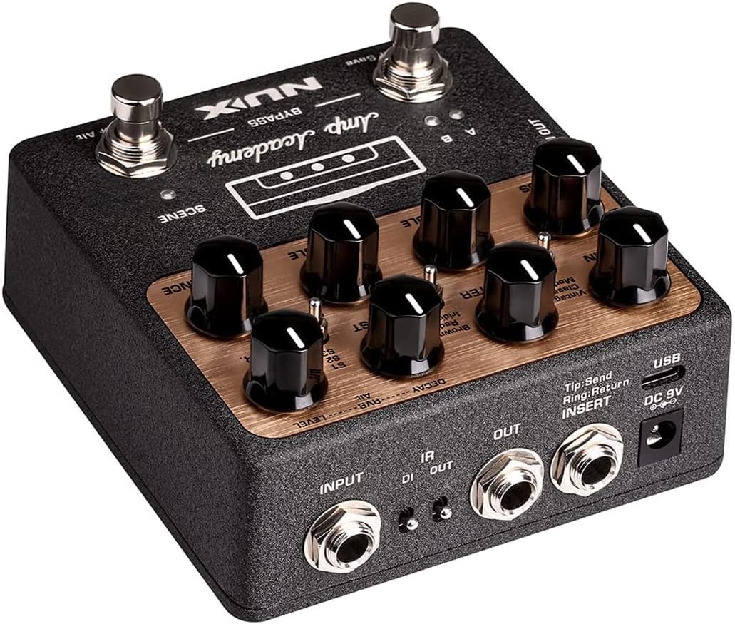 Briskdrop NUX NGS-6 Amp Academy Amp Modeler Guitar Pedal - Bundle with 2 Instrument, 2 Patch, 1/4'' TRS and XLR Cables, Brown,Red