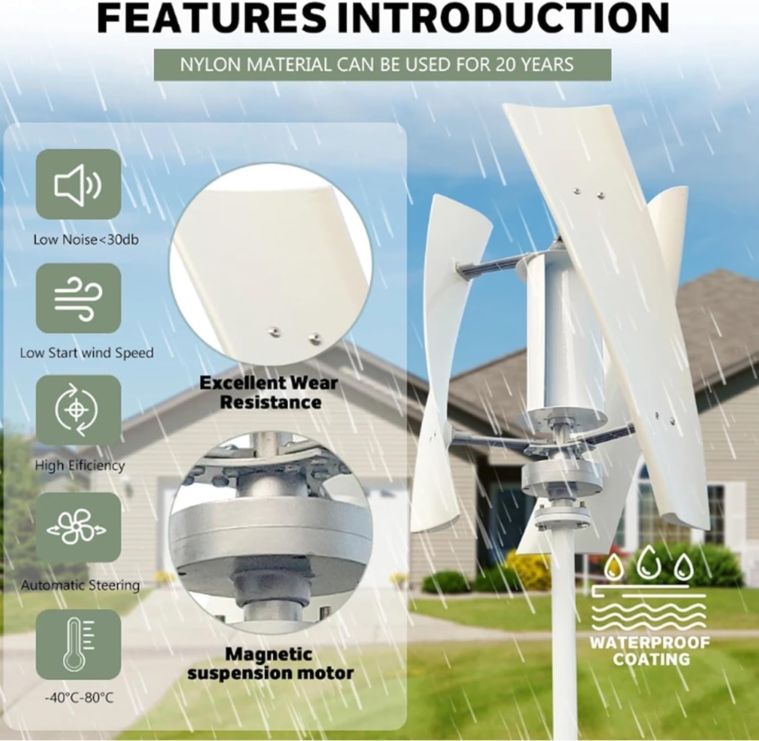 CHRISK 5Kw Wind Turbine Kit Household Generator 12V24v48v Vertical Axis Permanent Magnetic Levitation Generator with MPPT Controller