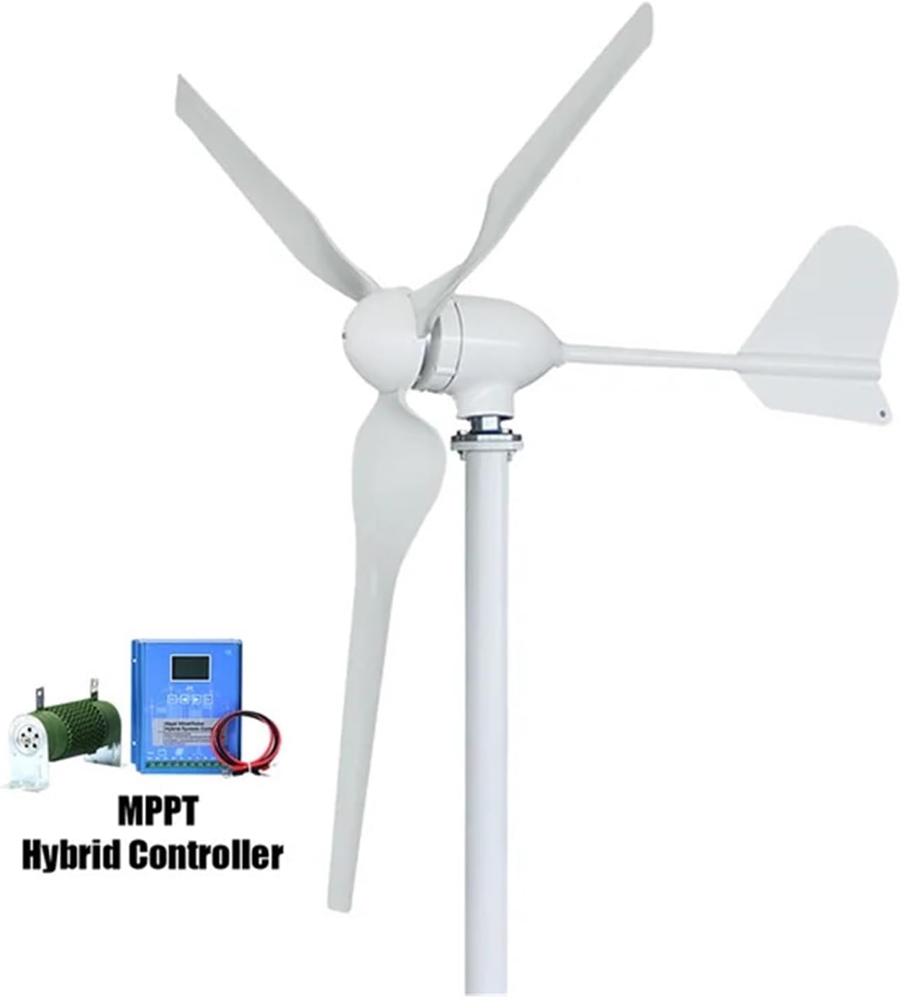 Wind Turbine Generator 2000w 48V 24V 12V Windmill Horizontal Wind Generator Kit Mppt Controller for Home Use Low Starting Speed for Home(Hybrid Control,24V_2000W)