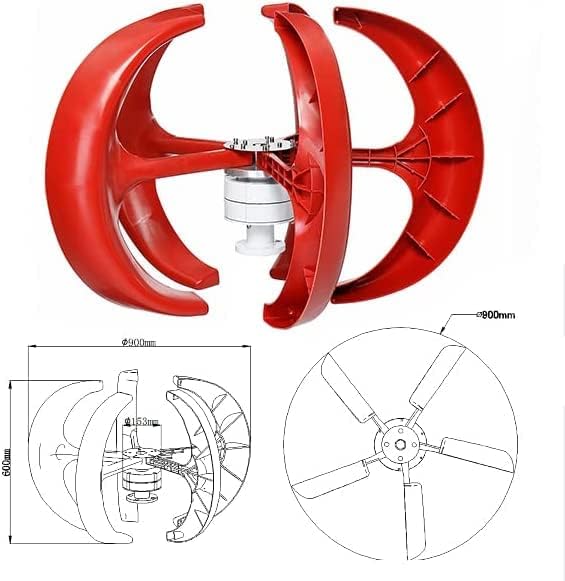 9000W Vertical Wind Turbines Generator Lantern 5 Blades Kit,Permanent Magnet Generator Wind Turbine for Home Camping (Red)