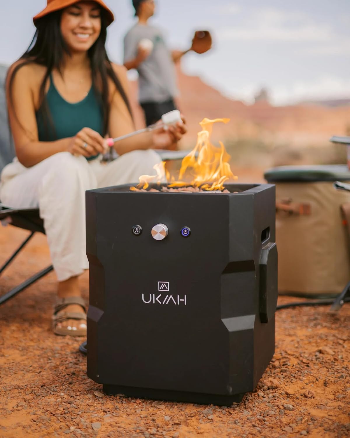 Ukiah TK-1044-T2BLK Portable Fire Pit, 15-1/4 in OAW, 15-1/4 in OAD, 16 in OAH, Propane, Piezo Ignition, Steel