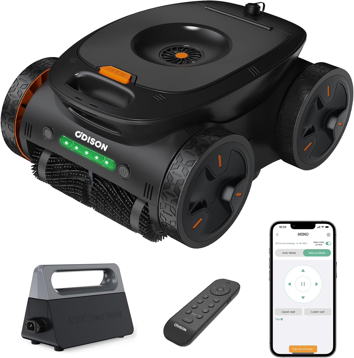 Mono SP Automatic Pool Cleaner Robot - Cordless Robotic Pool Vacuum with Smart Navigation for In-Ground/Above Ground Pools - Wall Climbing Waterproof Rechargeable Pool Cleaner with Filter Basket