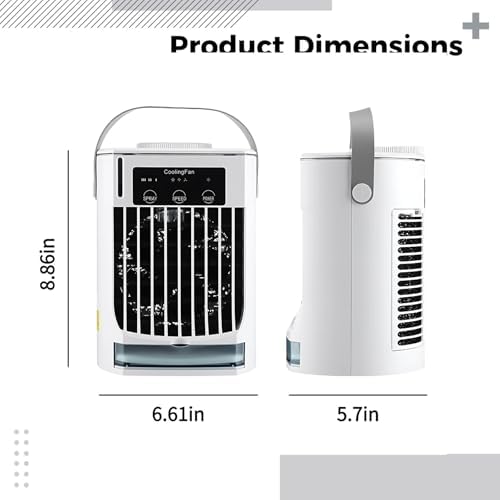 Portable Desk Air Conditioner, Usb Quiet 3-Speed Fan Plug-In, 16.91 Oz/500 Ml Water Tank, Mist & Speed Adjustable, Type-C Charging, For Dorm Office Bedroom