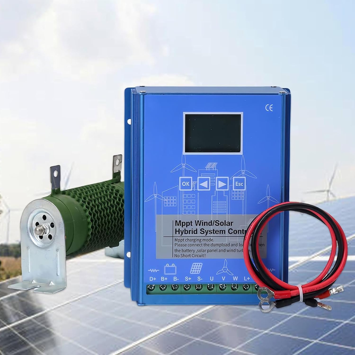 1000W MPPT Charge Boost Wind Solar Hybrid Controller 12V/24V/48V LCD Display Multifunctional Wind Turbine and Solar Hybrid for Home Street Light 24/48V