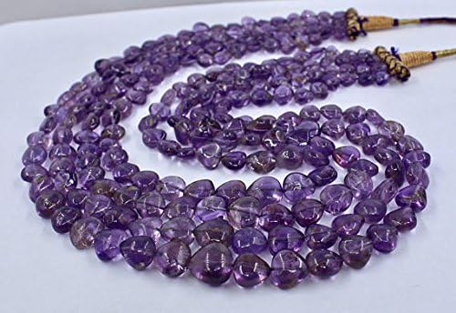 4 Line Natural AMETHYST HEART Shaped BEADS Necklace 16 INCHES 13MM TO 6 MM