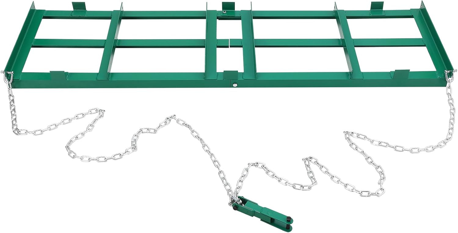 Towallmark 48”Lawn Leveling Rake & Driveway Drag Harrow - Heavy-Duty Tow-Behind Tool with 4FT Reinforced Chain - for ATV, UTV, Tractor, Mower - Gravel, Soil, Yard & Landscape Grading