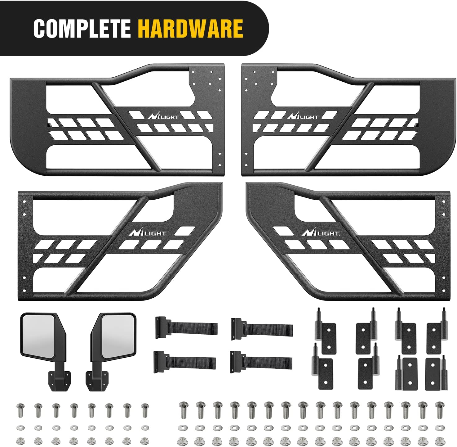 Nilight Off Road Front Rear Tubular Doors W/Side View Mirrors Compatible with 2007 2008 2009 2010 2011 2012 2013 2014 2015 2016 2017 2018 Wrangler JK 4 Door Only