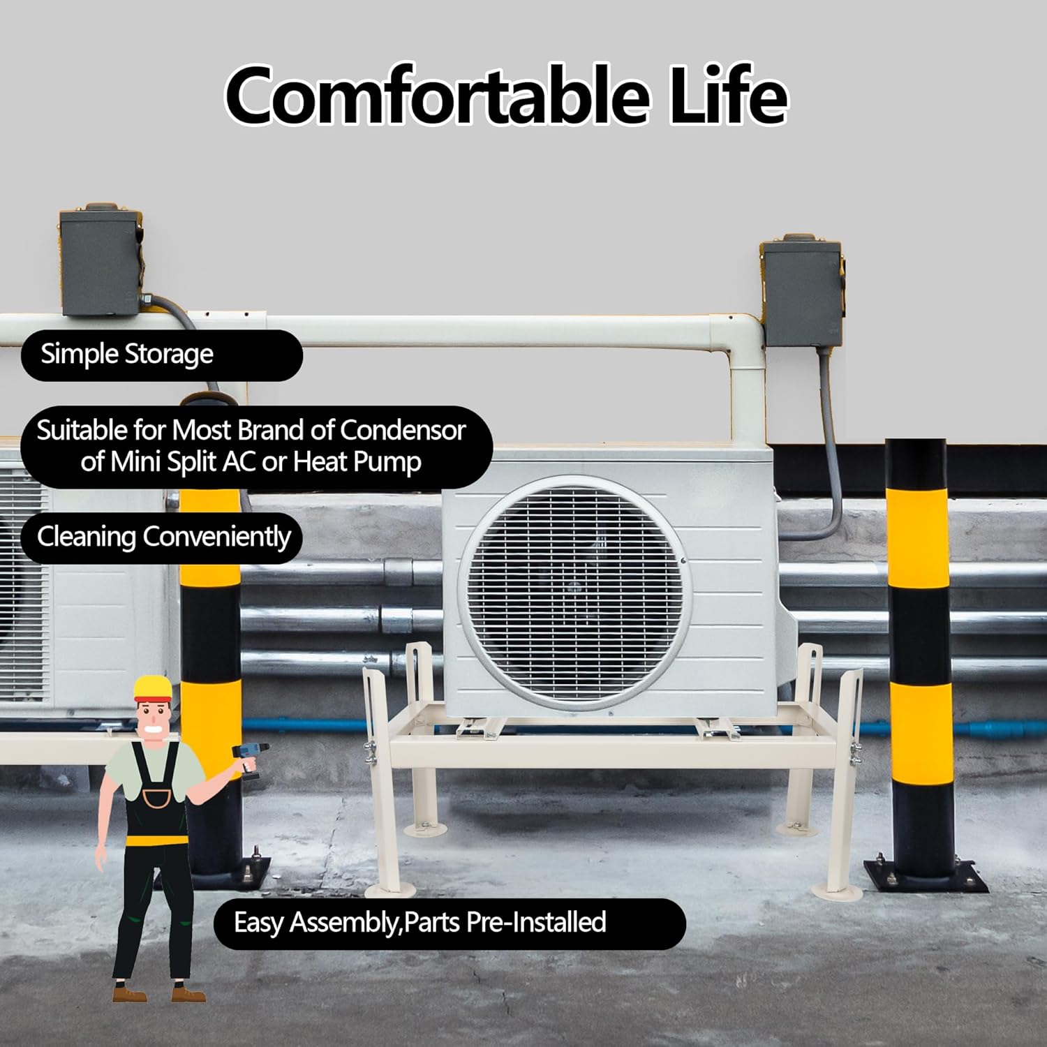 WeCooper Mini Split Ground Stand,Heavy-Duty Condenser Stand for9000-36000BTU,Mini Split AC Bracket for Ductless Air Conditioners Heat Pump System