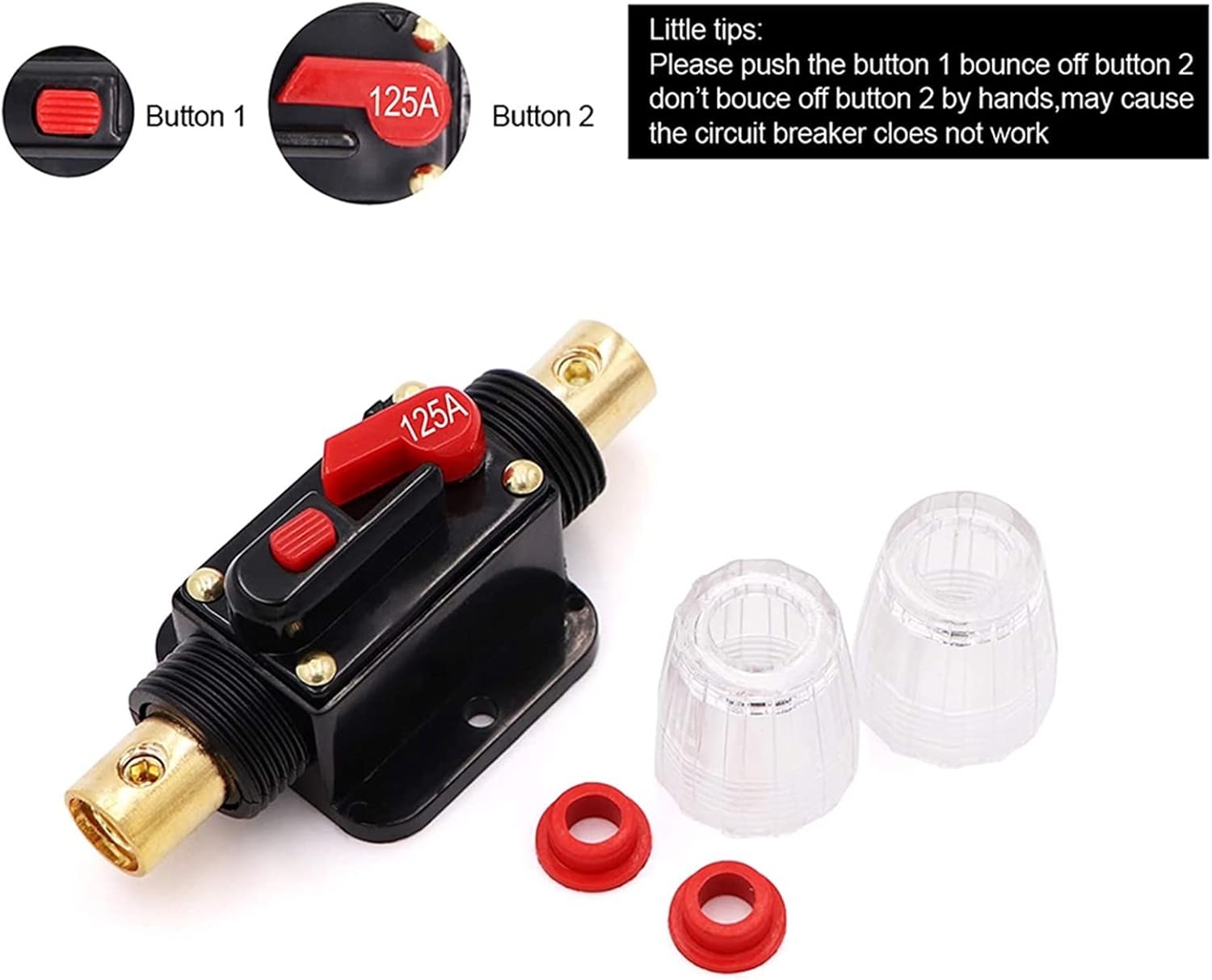 150A 125A 80A 50A 30A 12V/24V Car Truck Boat Audio Modification Stereo Amplifier Breaker Automatic Reset Fuse Holder Switch(30A)