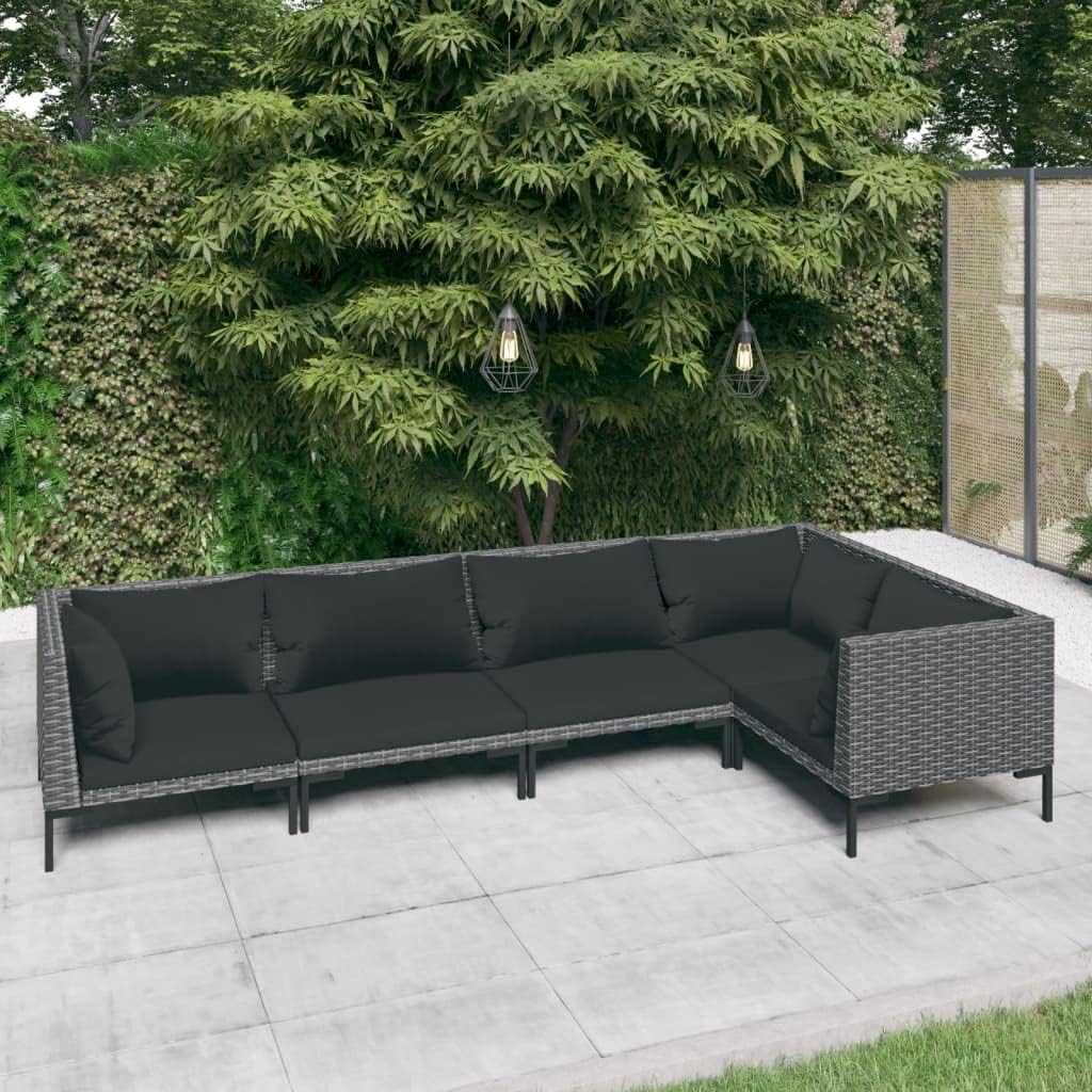5 Piece Patio Lounge Set with Cushions Poly Rattan Dark Gray,Classic Outdoor Patio Lounge Set: Durable and Comfortable for Your Backyard, Patio Furniture, Outdoor Furniture Sets