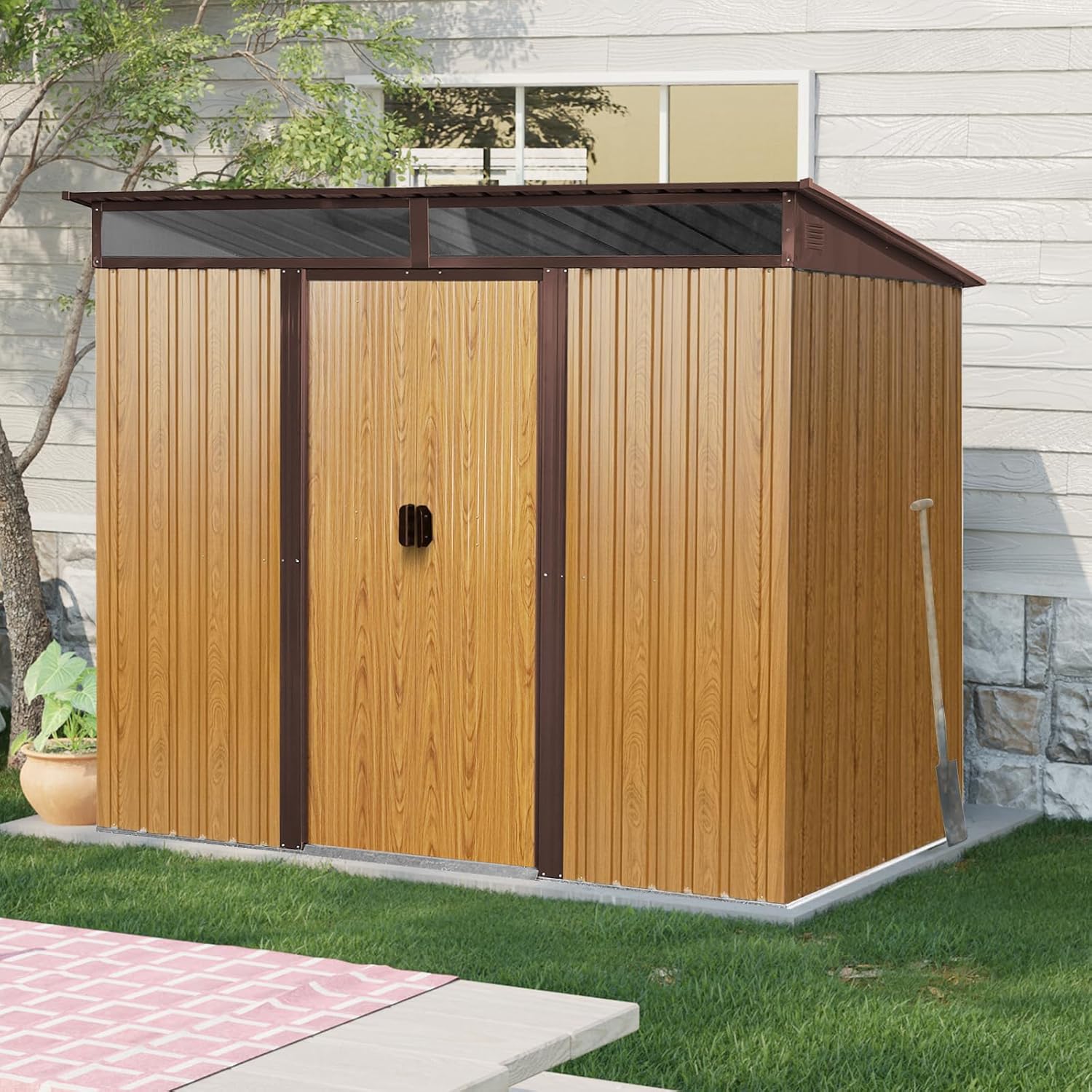 Sheds Outdoor & Storage,Foundation Metal Tool House with Lockable Sliding Door & Shutter Vents,Waterproof Garden for Backyard Lawn Patio