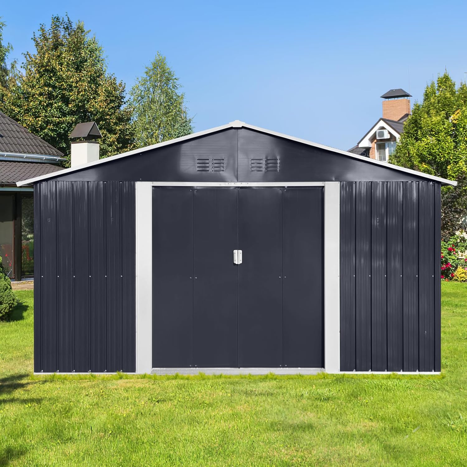 Outdoor Storage Shed Waterproof Metal Garden Tool Bike Sheds Kit Lean to Backyard Storage Building Cabinet House,Grey