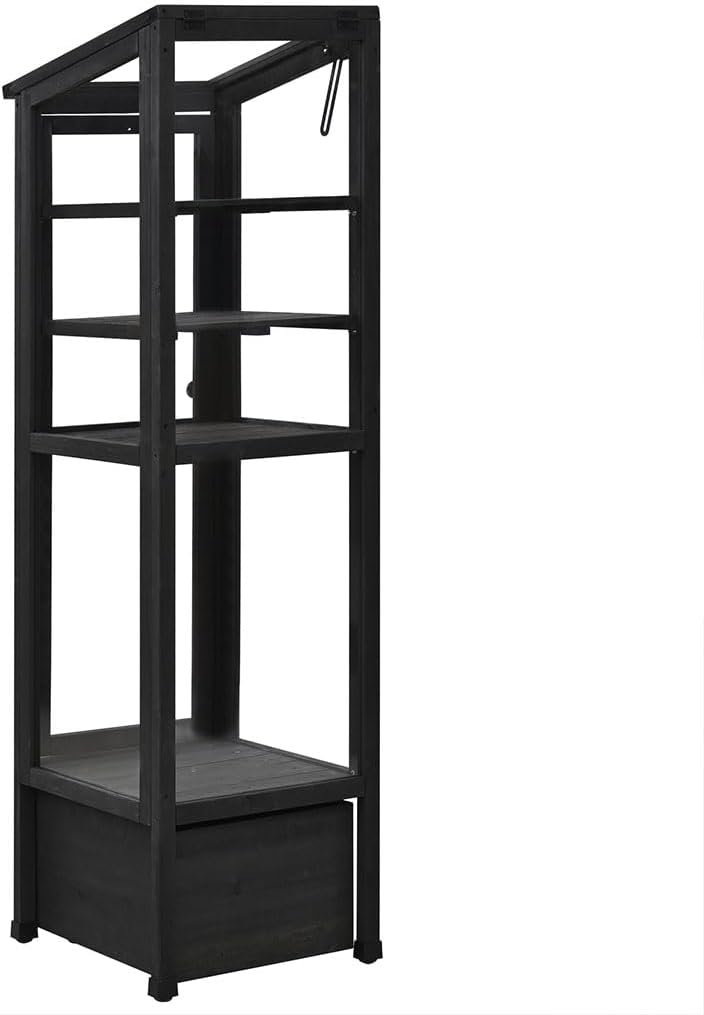 Wooden Cold Frame Greenhouse, Portable Garden Raised Flower Planter Shelf with 3 Removable shelves Mini Greenhouse Cabinet Garden Cold Frame with Movable Storage Box for Outdoor Indoor Use,Black