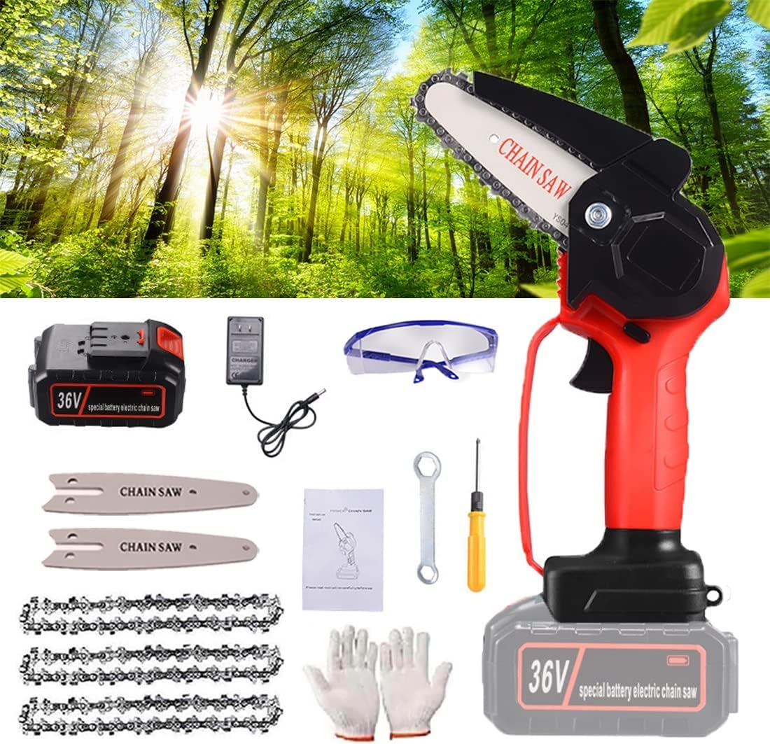 Mini Chainsaw,4 Inch Electric Battery Powered Chainsaw Small, Cordless Battery Power,Portable One-Hand Handheld, Rechargeable Operated for Tree Trimming, Branch and Wood Cutting