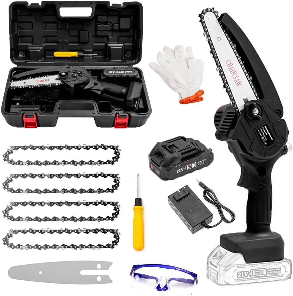 Mini Chain Saw,6 Inch Cordless Chainsaw with Charger,Mini Chainsaw with Battery,Cordless Battery Power, Portable Electric Chainsaw, Suitable for Gardening, Wood, Outdoor Camping