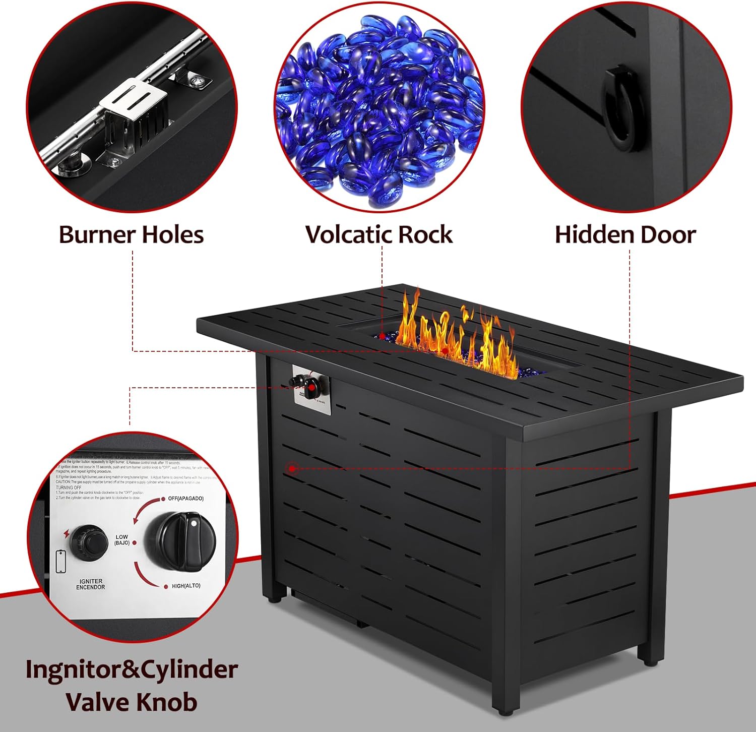 ZAFRO 43Inch 2-in-1 Fire Pit Table & Firepit - Adjustable Flame Height, 50,000 BTU Smokeless & Windproof Design, CSA Certified Durable Metal Frame, Eco-Friendly Propane Heater for Garden/Patio