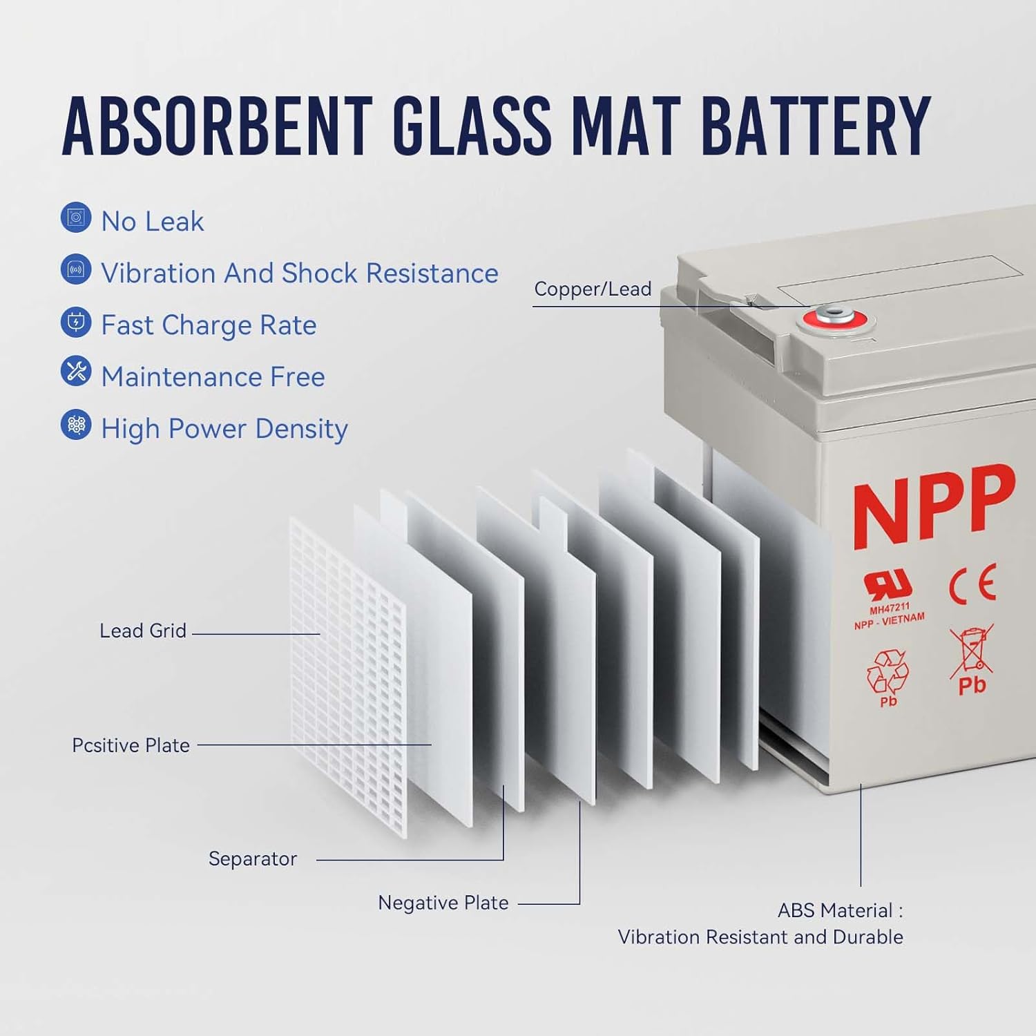 NPP NPG12-100Ah (2Pcs) 12V 100Ah Gel Deep Cycle Rechargeable Battery for PV Solar Panels,Smart Chargers Wind Turbine and Inverters,RV, Marine and Boat