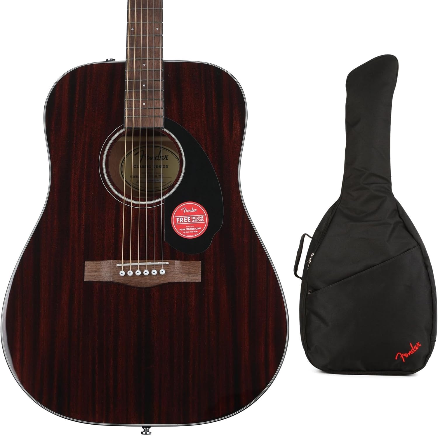 Fender CD-60S Mahogany 6-String Acoustic Guitar Bundle with Gig Bag - All-Mahogany Build, Walnut Fingerboard, Padded Case Included - Natural Finish
