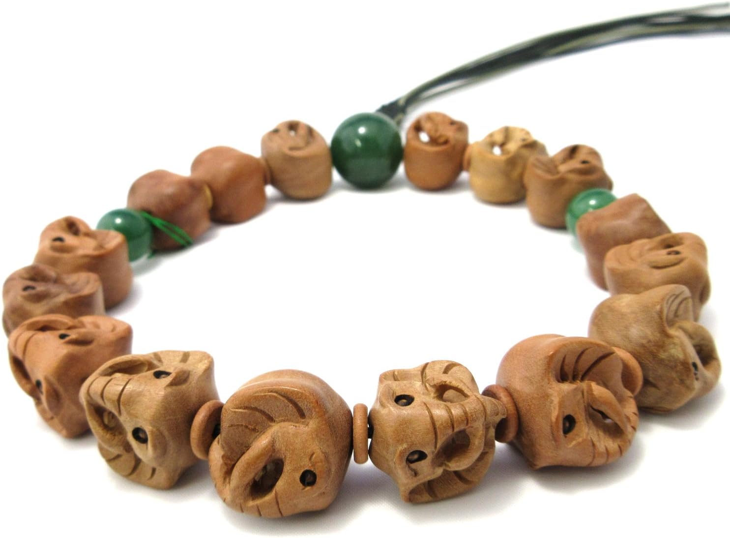 京都あさひ屋 Elephant Wood Carving with Green Aventurine Japanese Juzu Buddhist Prayer Beads Handemade in Kyoto JUA32