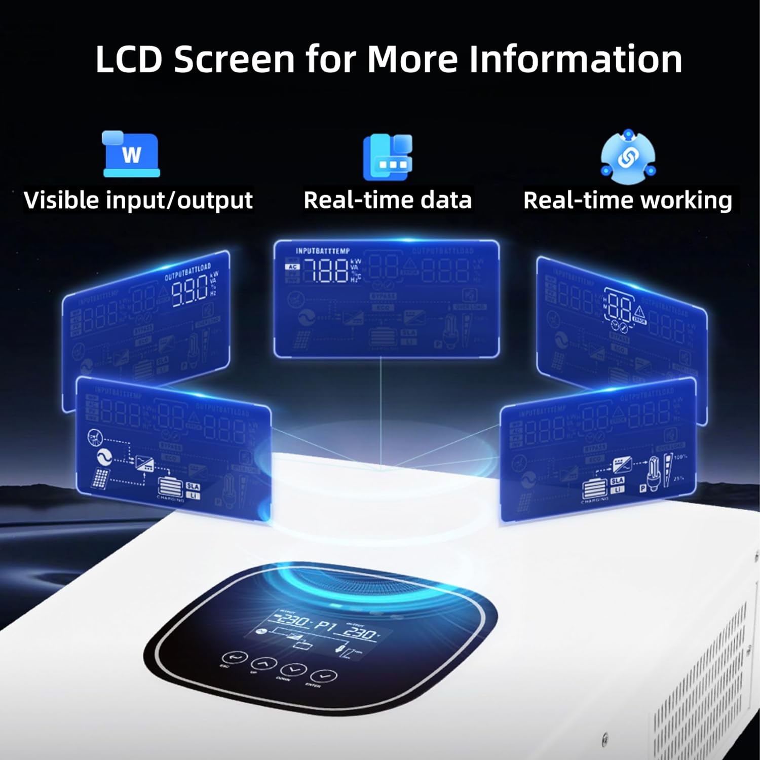 5000W Hybrid Solar Inverter 48VAC to 110V/120VAC, Built-in 80A MPPT Solar Charge Controller, Max.PV Input 5500W, 500VDC, 22A, Work w/ 48V Lead Acid/Lithium Batteries, for Home,RV,Truck