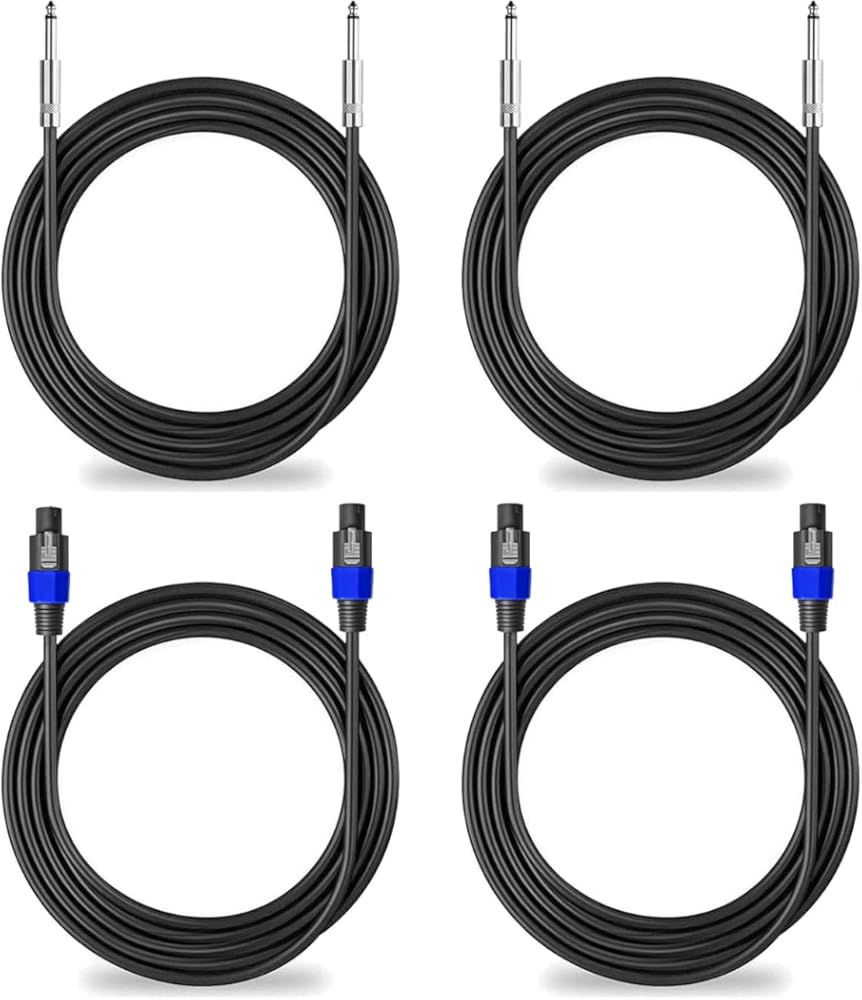 2Pack 50 ft 1/4 to 1/4 Cables & 2Pack 50 ft Male Speakon to Speakon Cables