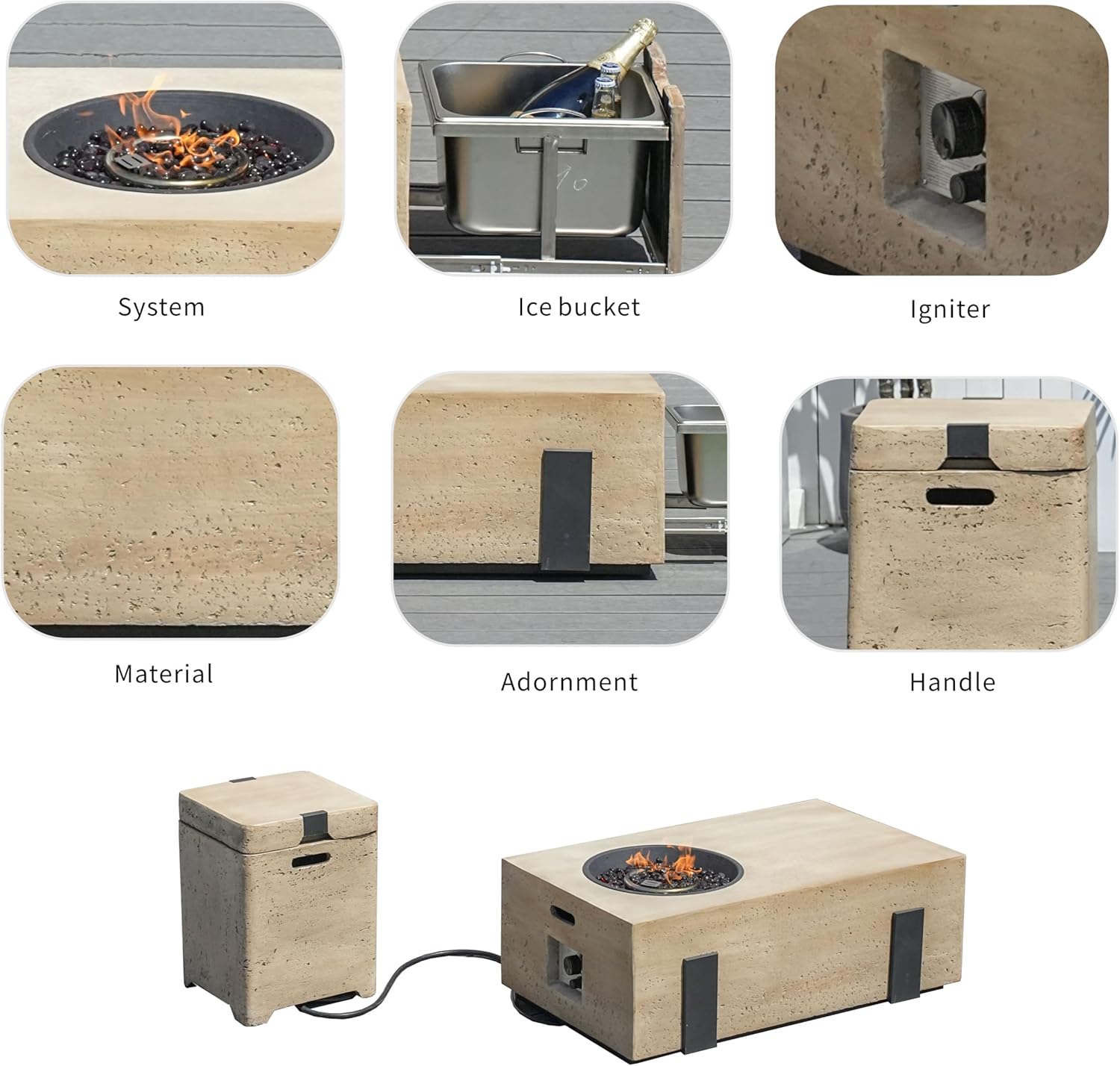 2 Piece 42-Inch Outdoor Fire Pit Table with 40,000 BTU Propane Gas, 3 in 1 Fire Pit, Baking Sheet, Wind Guard & 16-Inch Tank Side Table for Garden, Backyard, Deck & Pool, Brown