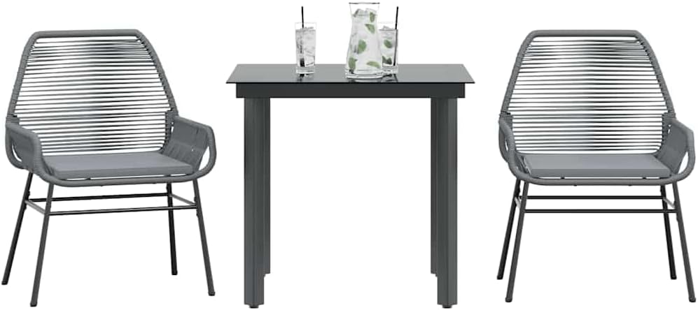 Garden Dining Set, Grey PE Rattan 2-Seater, UV-Resistant Materials, Square Tempered Glass Table, Outdoor Patio Balcony Furniture