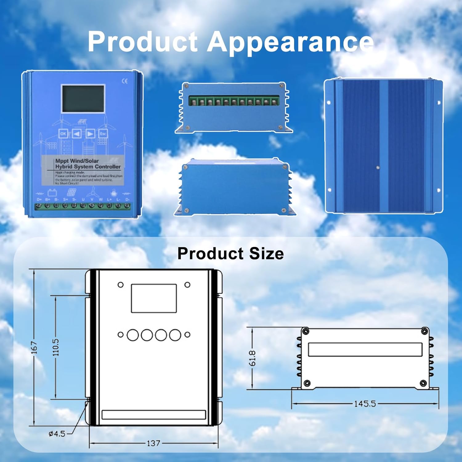 Wind Solar Hybrid Charge Controller, 18000W Wind Solar Charge Controller, 12V/24V 24V/48V Automatic Identification Off Grid Controller Boost MPPT 24V/48V