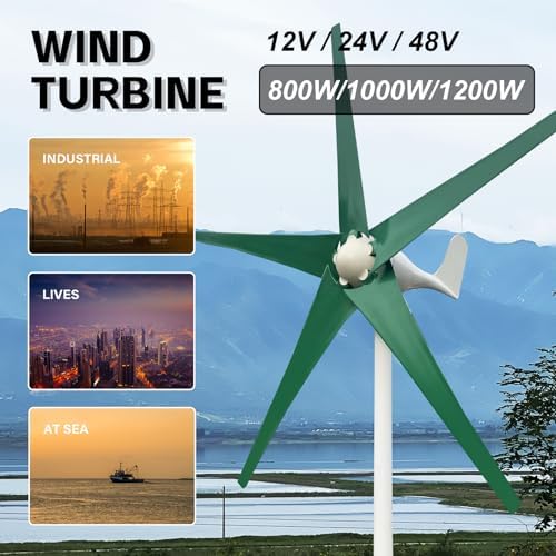 800W-1200W Wind Turbine Generator Kit - 12V/24V/48V with MPPT Controller, 5 Efficient Green Blades, 2.5m/s Start Speed, Pure Copper Core for Boats and Homes, 1000W Power Output
