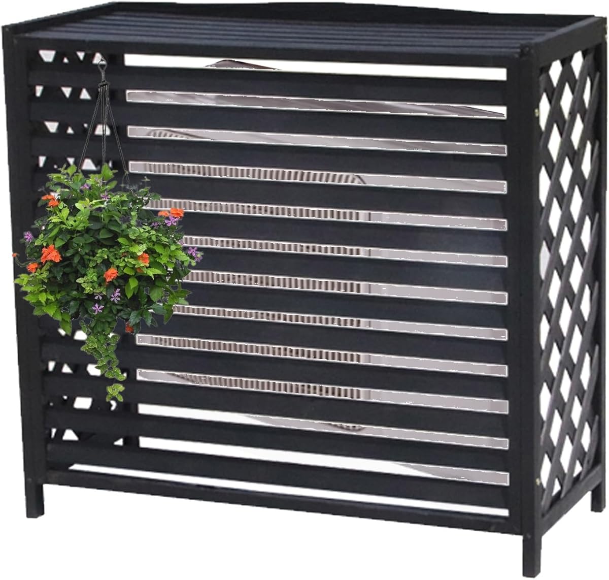 Air Conditioner Cover for Outside Units Stable Free Standing AC Fence Screen Wooden Storage Shelf for Outdoor Condenser Flower Shelf Decorative Easy to Install(Black,L115cm*W54cm*H