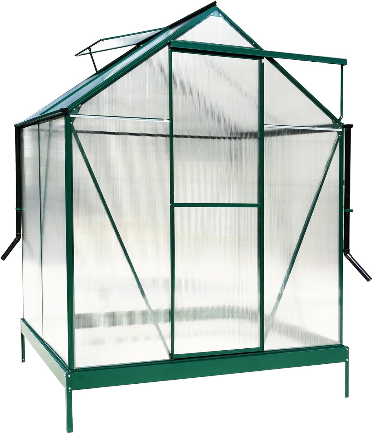 Waterproof Polycarbonate Greenhouse,Heavy Duty Outdoor Aluminum Walk-in Green House Kit with Rain Gutter,Convenient Sliding Door,Rooftop Ventilation,for Backyard Garden,6.3'x4.2'x7',Green