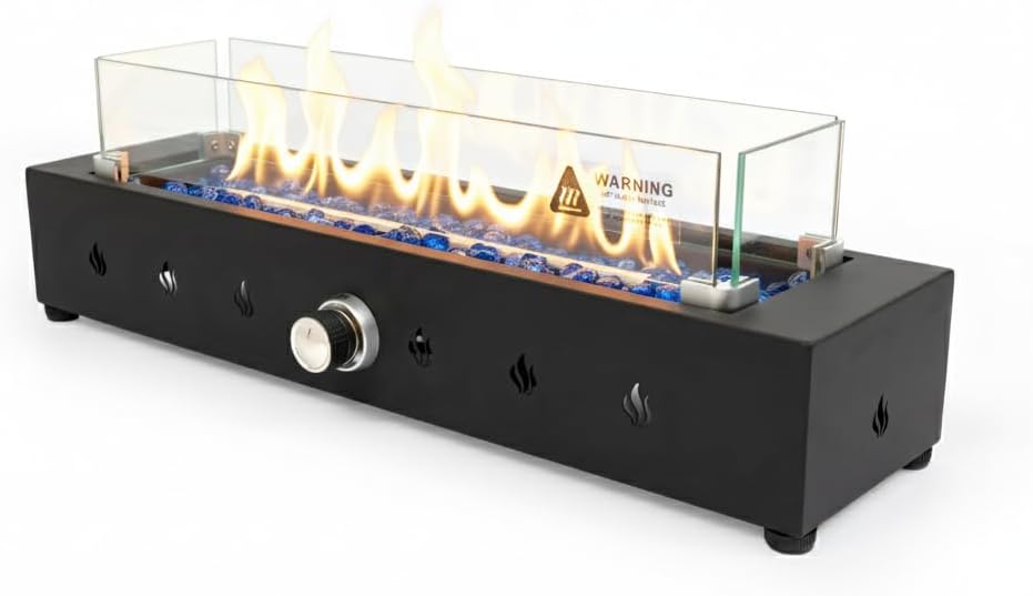 28-Inch Rectangle Fire Pit, 40000BTU Outdoor Propane Fire Pit, Wind-Resistant Firepits, Durable Iron Stylish Glass Beads Design for Patio Table