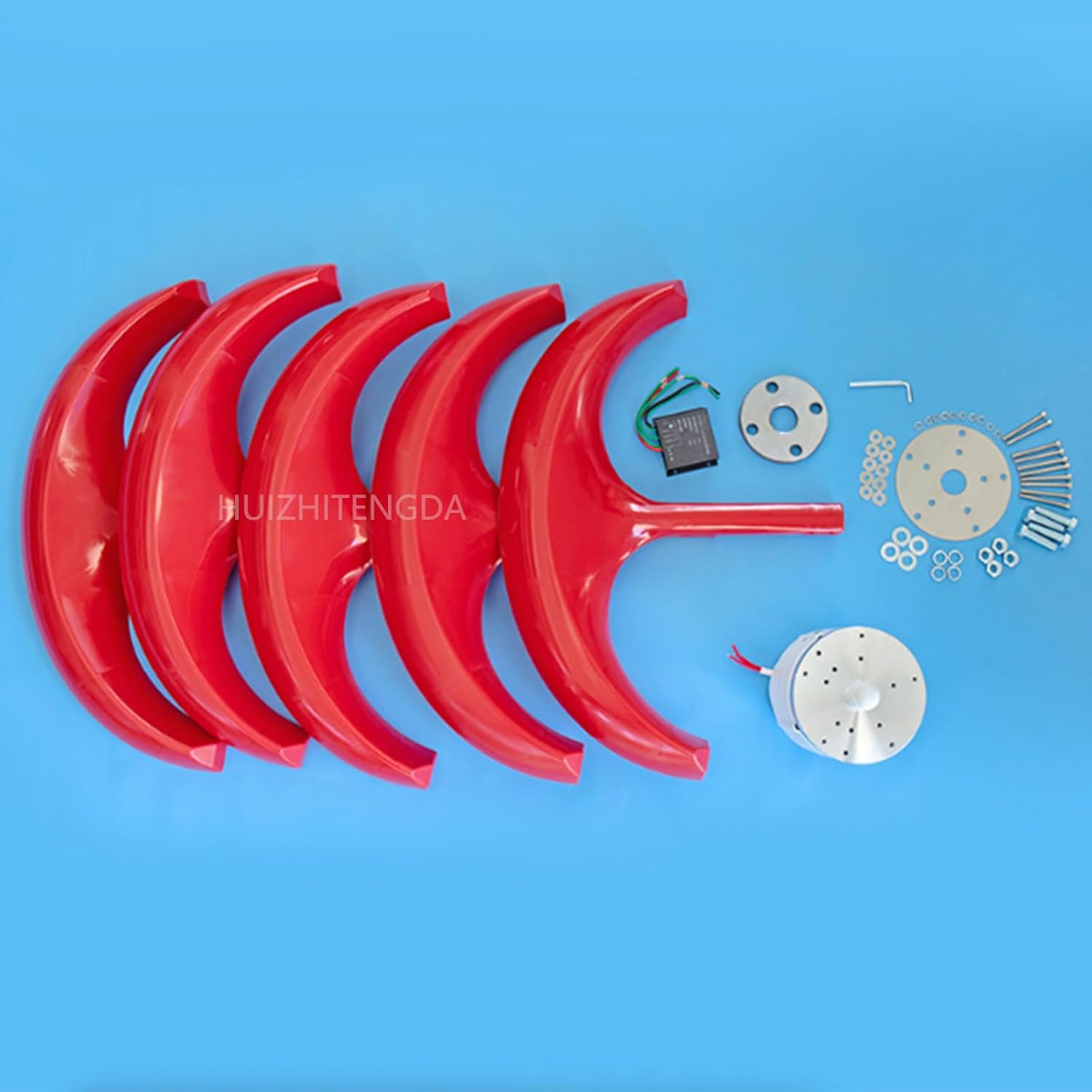 1000W Wind Turbine Generator,12V 24V 48V Three-Phase Vertical Windmill 5 Blades Energy Generator with Controller Suitable for Courtyard Lighting(Red)