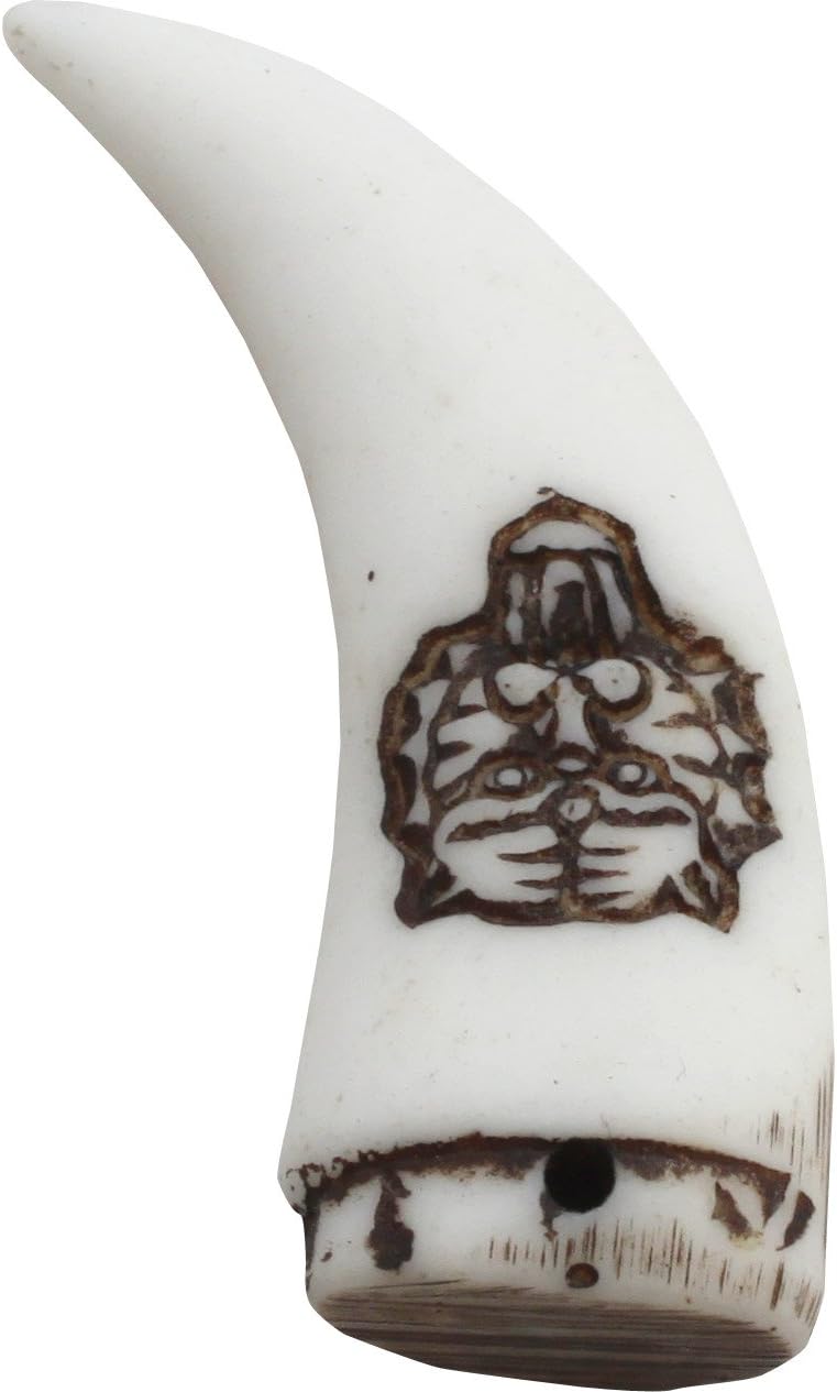 Full Funk Tooth Engraved with Growling Tiger - Thai Resin Bead - 22mm x 70mm