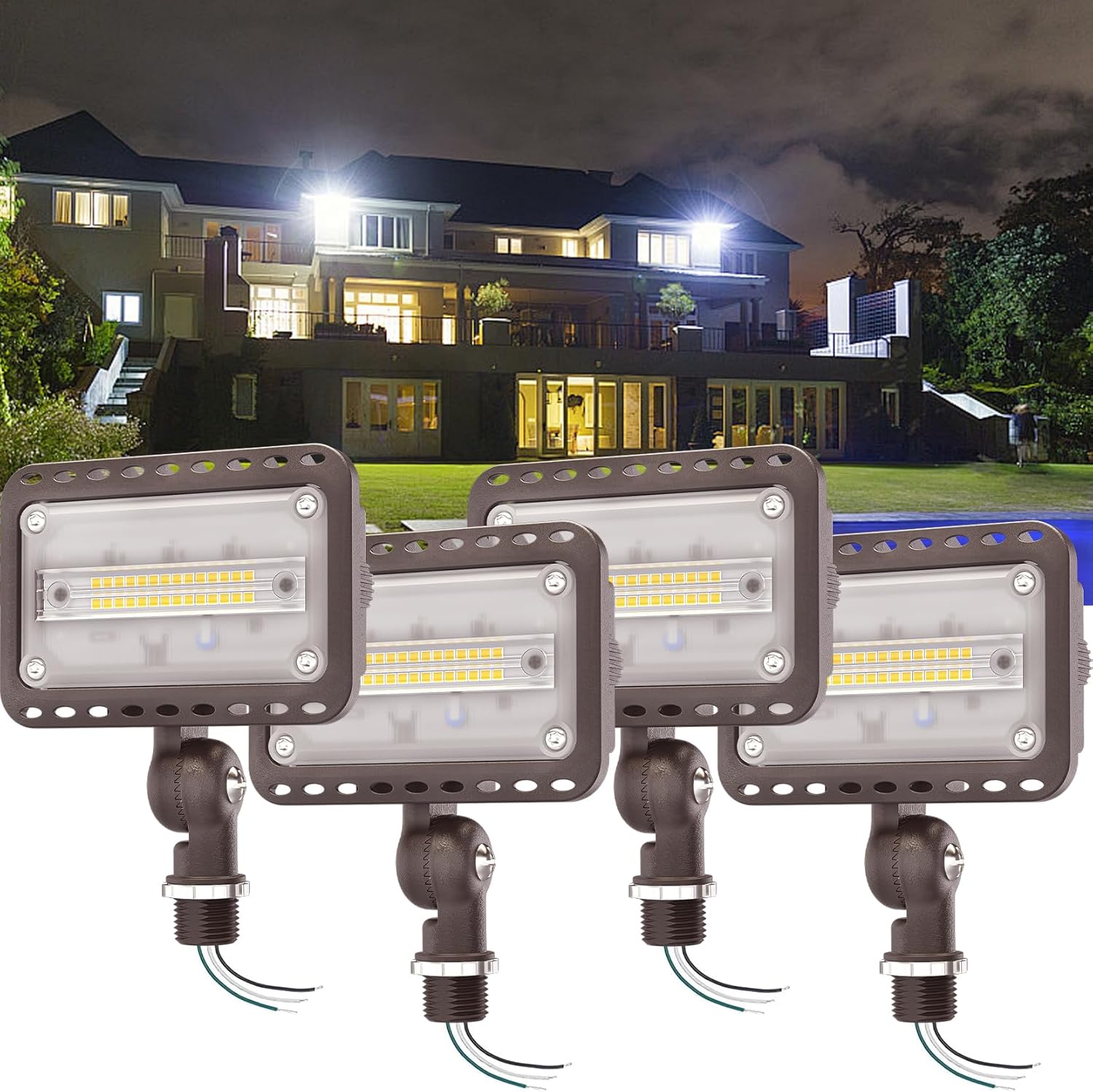 CINOTON 20W LED Flood Lights Outdoor, IP65 Waterproof Exterior Security Wall Lights with 180°Knuckle, 2800LM 120V Outside Aluminum Lighting Fixture for Buidings Garage Doorway 5000K 4 Pack, UL Listed