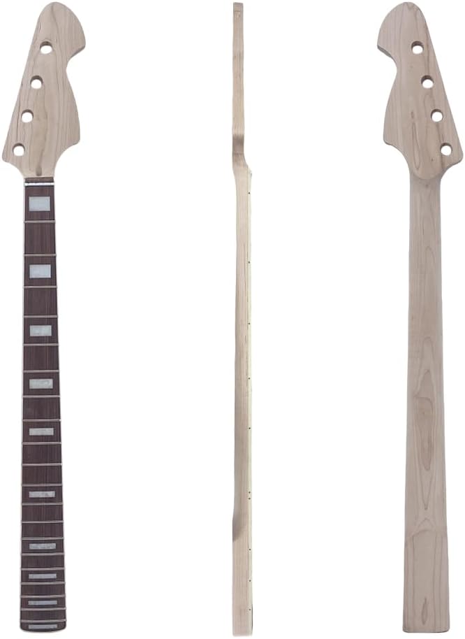 4 String Bass Guitar Neck Replacement, 34 Inch Scale 20 Frets Maple with Rosewood Fretboard Unfinished, Bolt-On Design Fits 42mm Nut & 65mm Heel Electric Bass DIY & Repair (20 Fret 34inch)