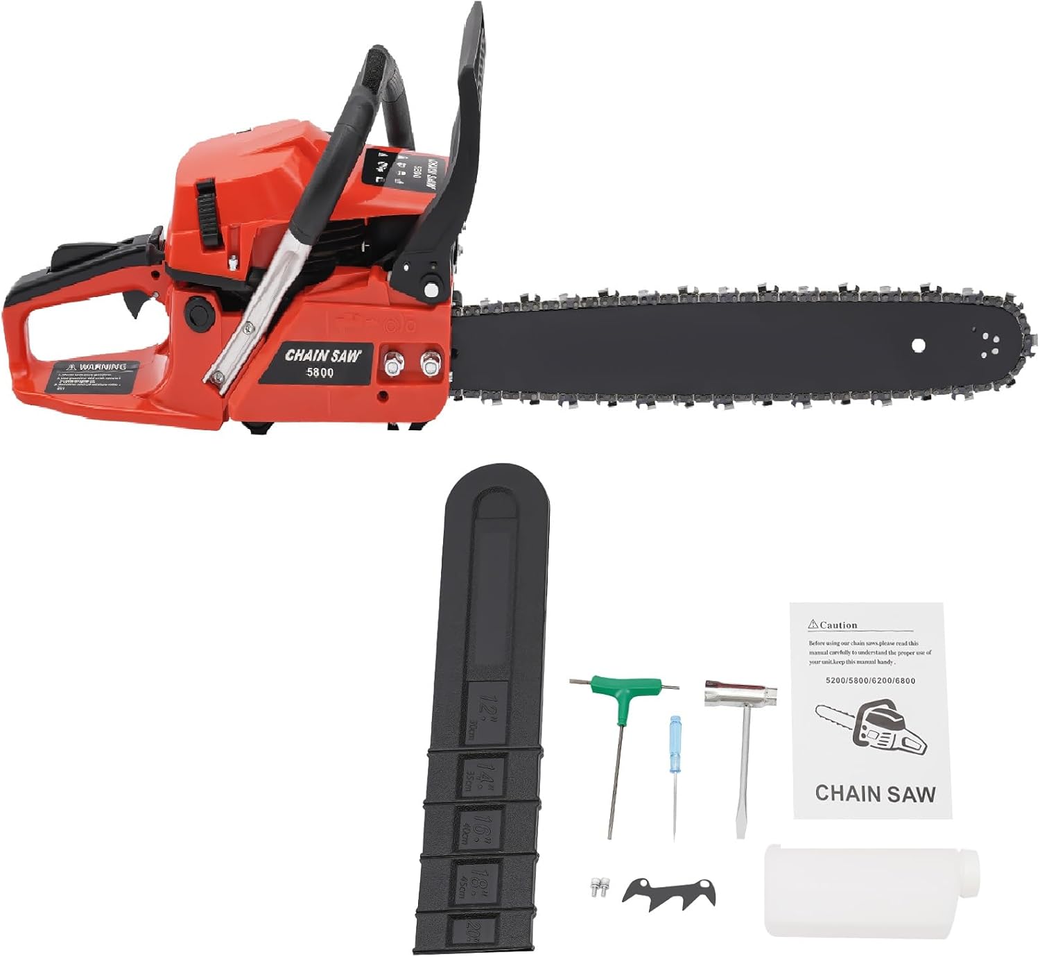 20 inch Chainsaw 58CC 2 Stroke Engine Chainsaw Gasoline Powered Professional Chain Saw Handheld Cordless Petrol Chain Saws for Tree Cutting Garden Farm, 2.6kW, 10500RPM