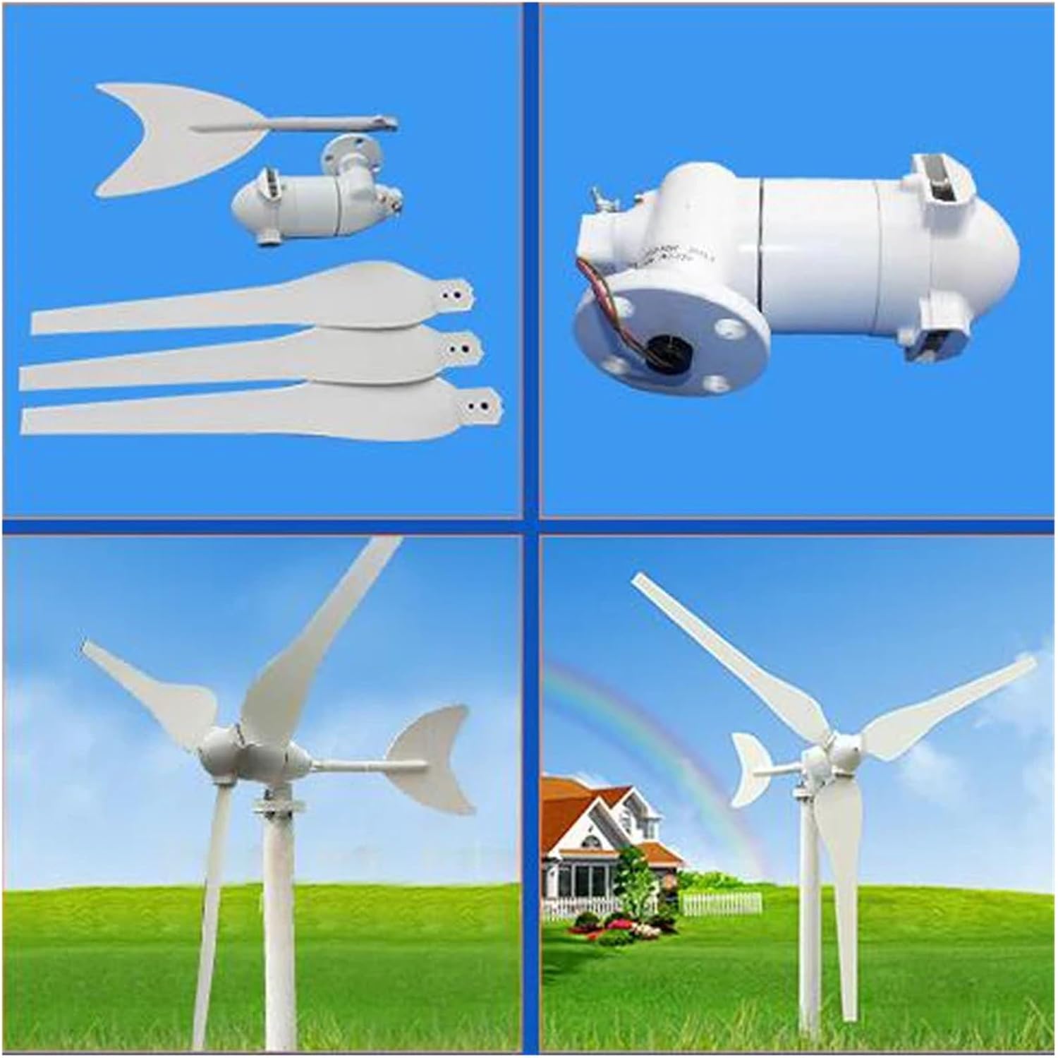 Wind Turbine Generator Kit, 200W Wind Generator 12V 24V with Carbon Fiber Reinforced Plastics Blade Low Wind Speed Starting Wind Turbines for Hybrid Solar Wind System(12V)