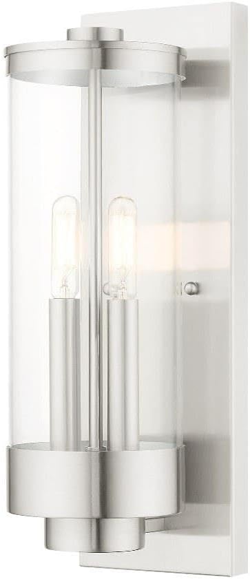 Livex Lighting 20722-91 Hillcrest - Two Light Outdoor Wall Lantern, Brushed Nickel Finish with Clear Glass
