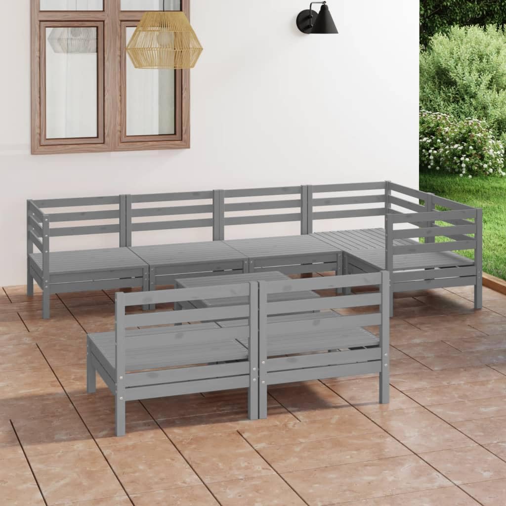 8 Piece Patio Lounge Set Solid Pinewood Gray,Versatile Wooden Lounge Furniture Set: Enhance Comfort in Your Outdoor Spaces Patio Furniture, Outdoor Furniture Sets
