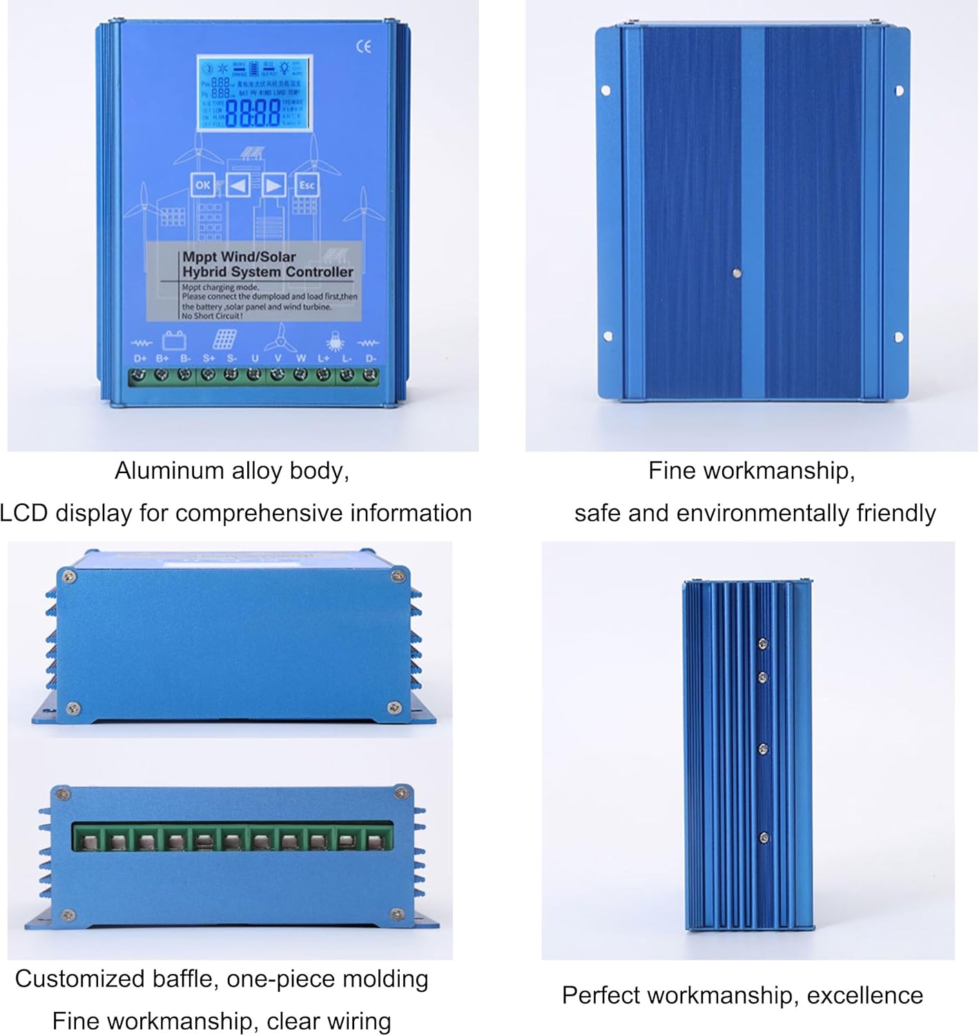 12V/24V/48 Mppt Wind Solar Hybrid Controller,MPPT Wind Solar Panel Charge Controller with LCD Display, for Solar Controller and Wind Turbine,24V/48V-Wind800W+Solar600W