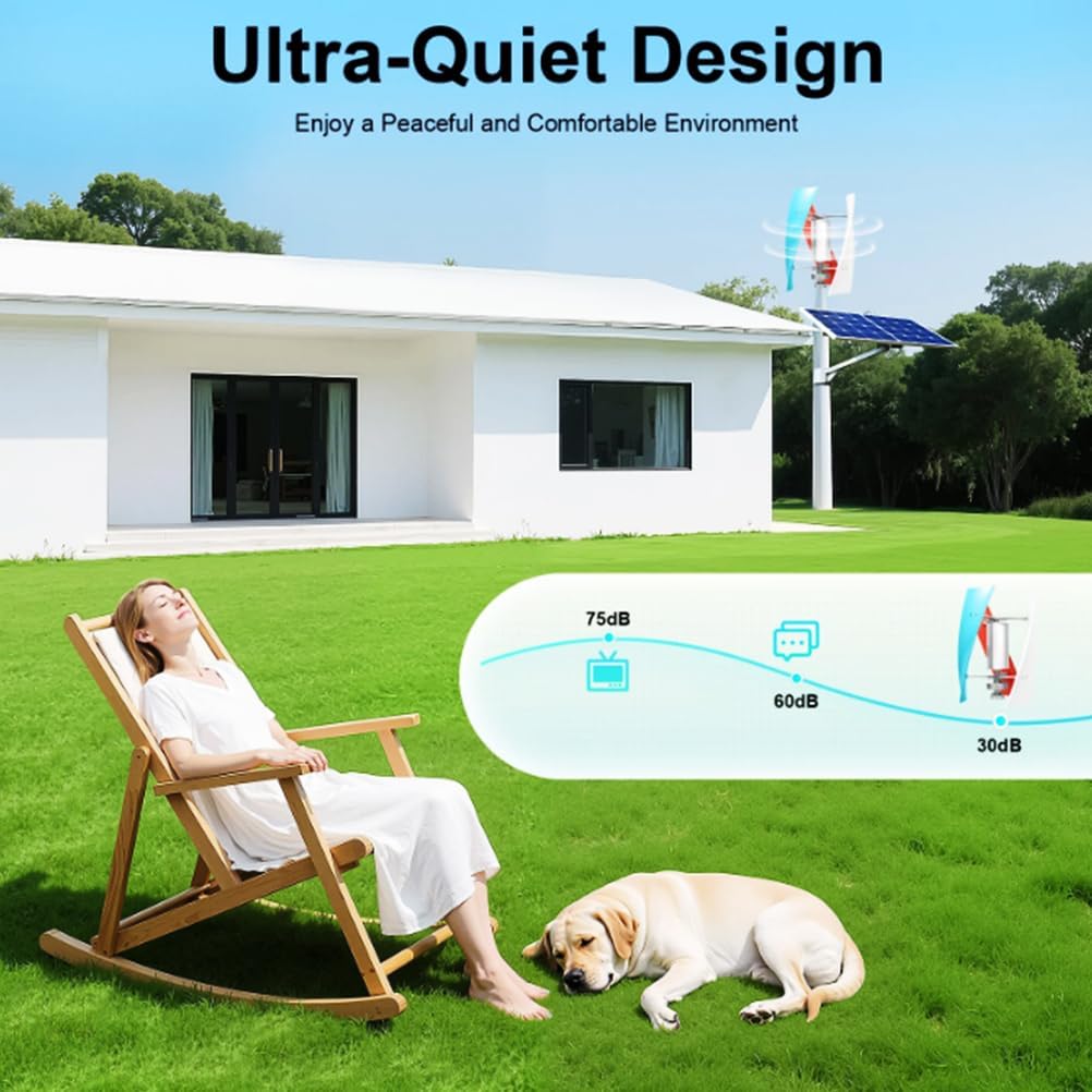 Noiseless Wind Turbine Generator, 3 Blades 12V 24V 48V 220V Windmills Kits with MPPT Controller and Power Inverter Suitable for Camping and Courtyards(3000W)