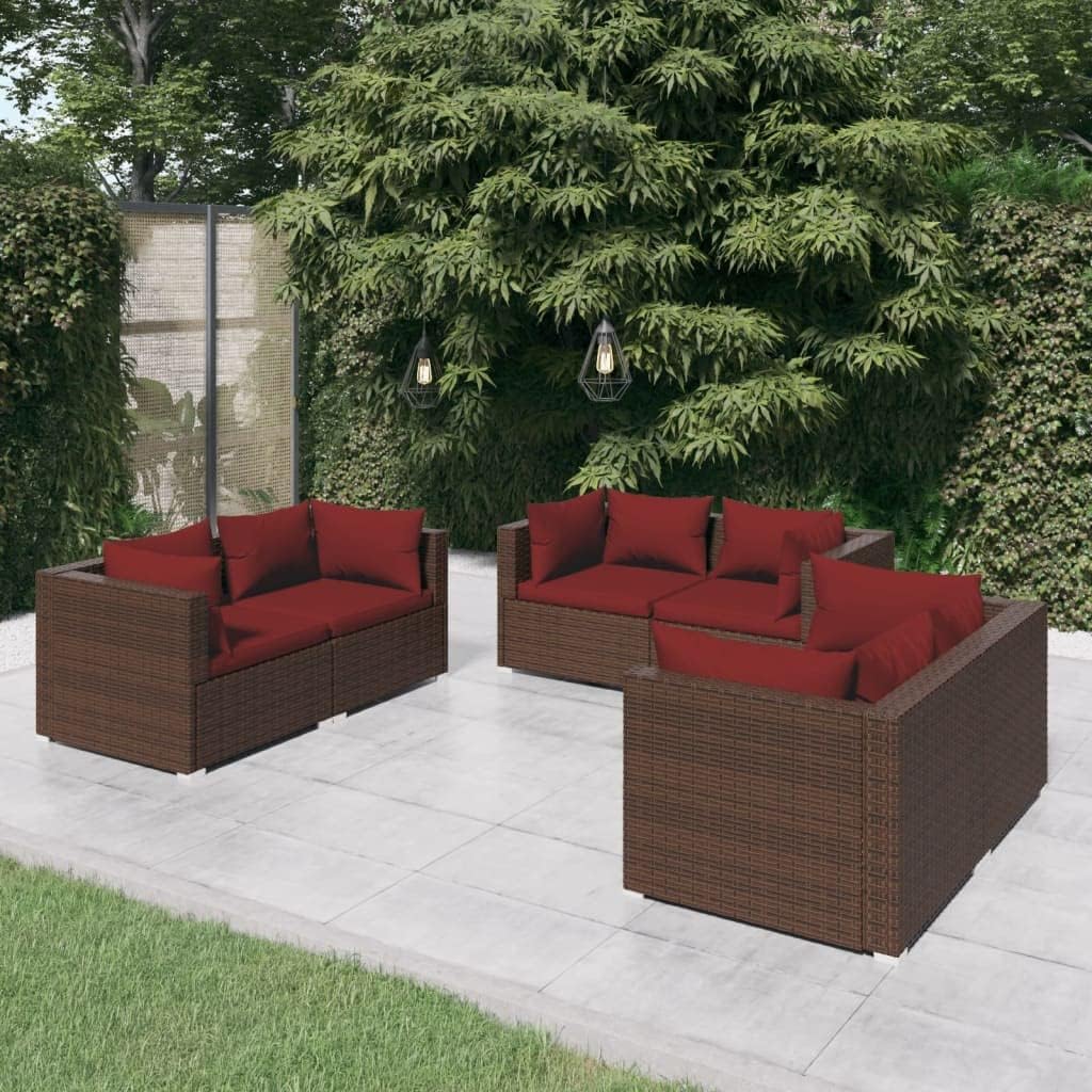 6-Piece Garden Lounge Set, Brown PE Rattan Outdoor Patio Furniture, Modular Sofa with Thick Cushions for Balcony, Deck, and Garden