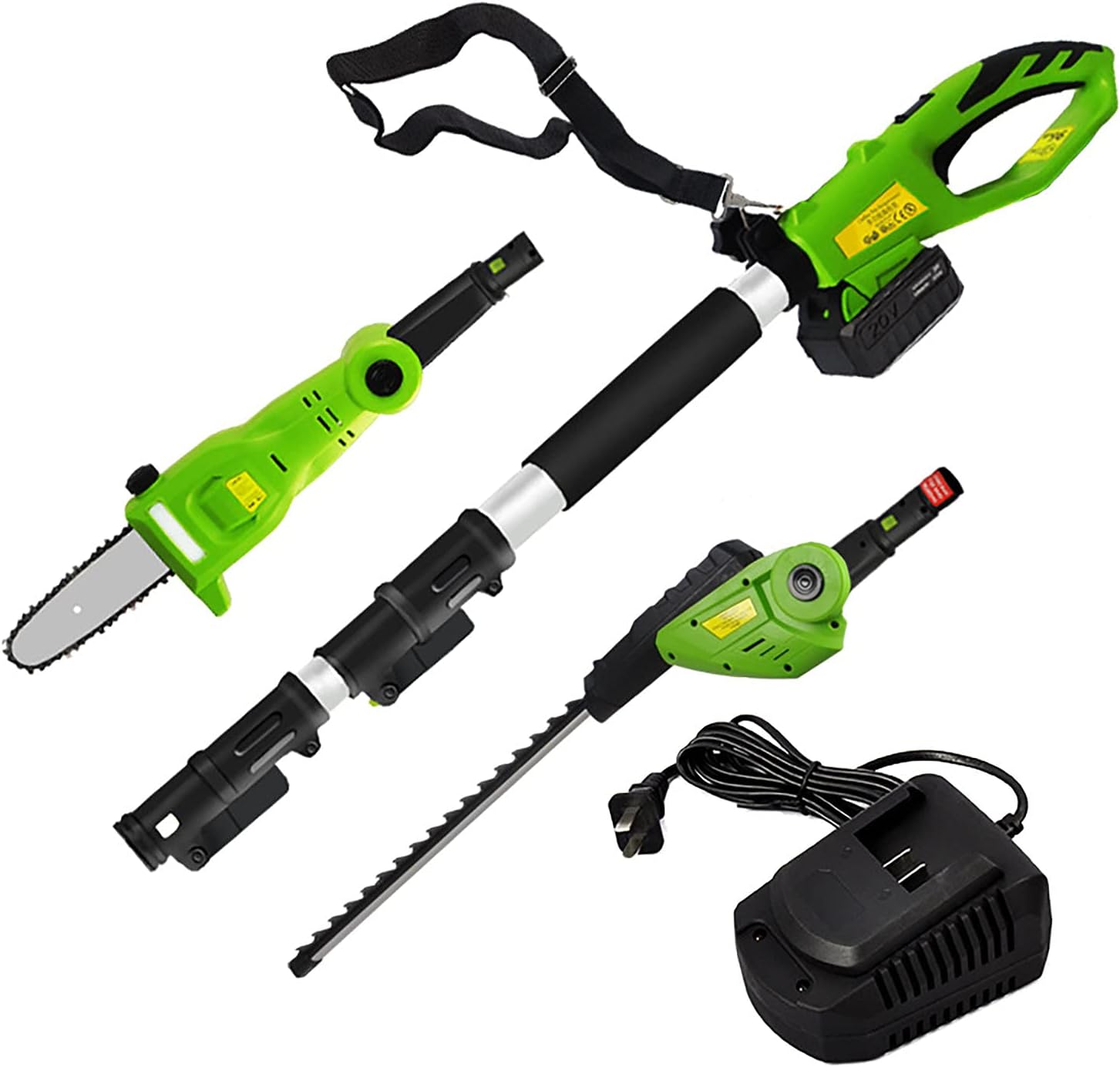 Electric Cordless Pole Saw Telescoping 20V Lithium Battery 8 Inches Chain Outdoor Cutting Tree Trimming Tool Charger Attachment