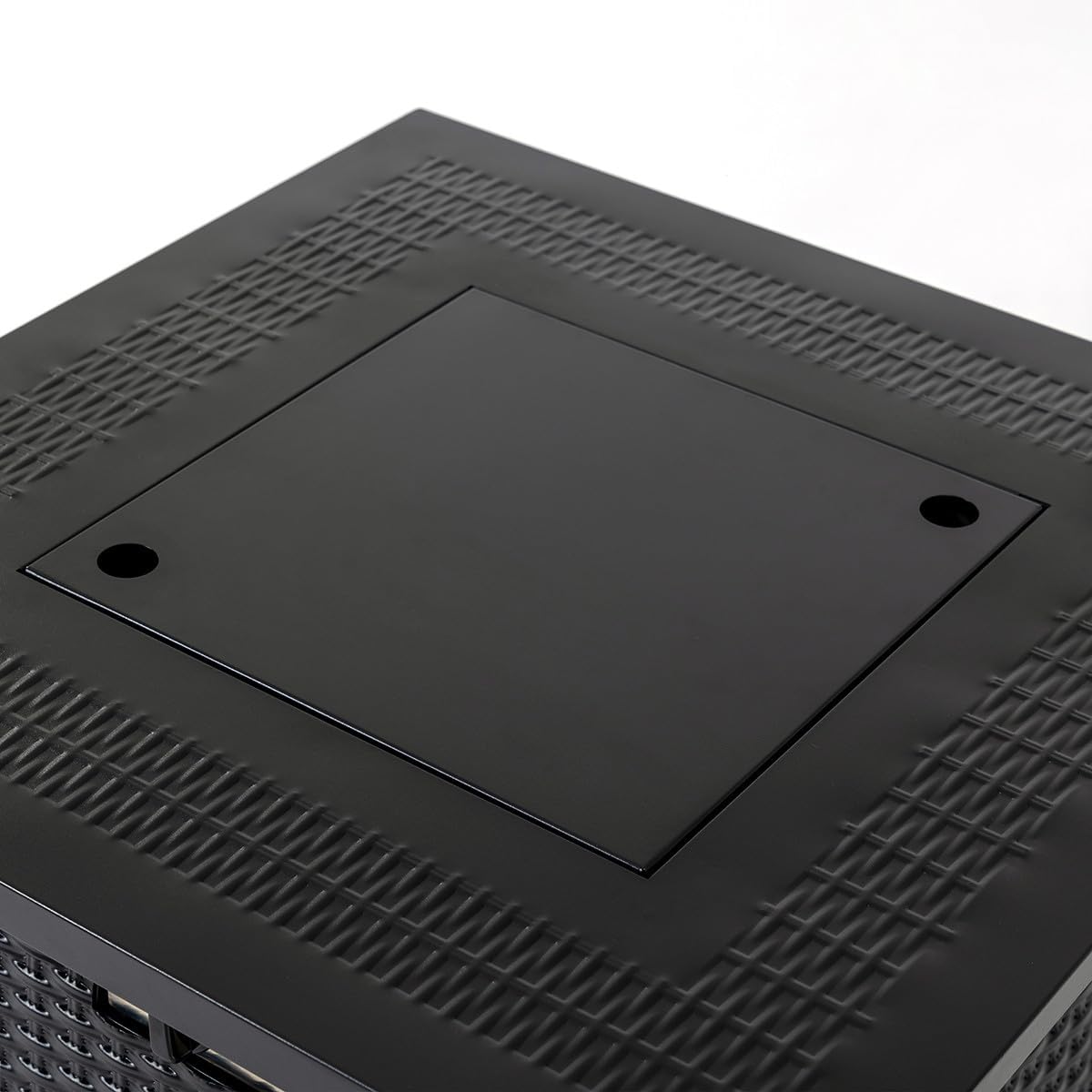 Outdoor Furniture Propane Fire Pit Table Square Tabletop Fire Pit with Wicker-Look Panels & Hidden Tank Storage Adjustable Flame Control Patio Deck Backyard