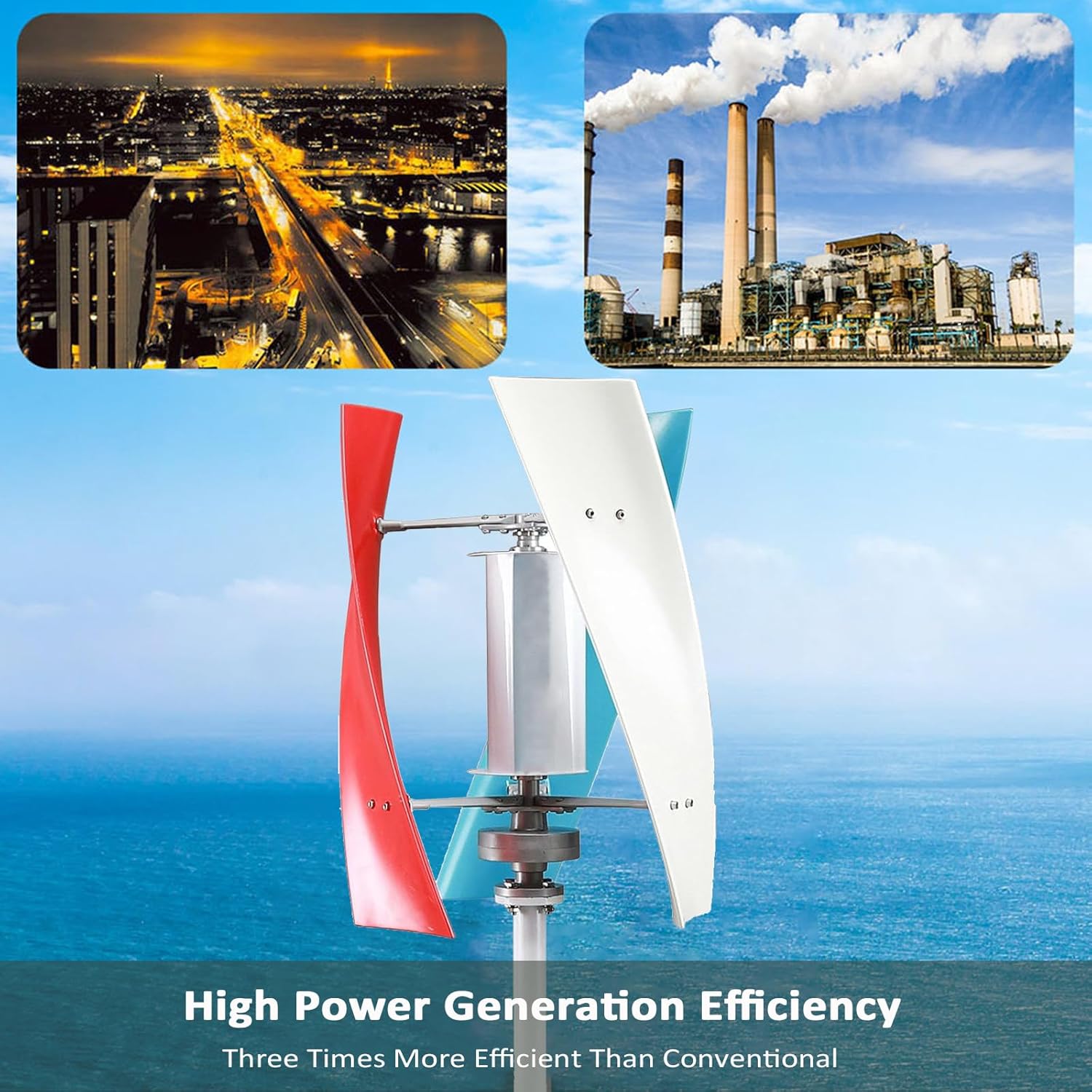 12V/24V/48V Magnetic Levitation Wind Turbine - 2KW/3KW/5KW Inverter with MPPT Controller for Efficient Hybrid Wind Solar Systems, 3-Colors Vertical Axis Wind Turbine Generator for Home(5000W,12V)