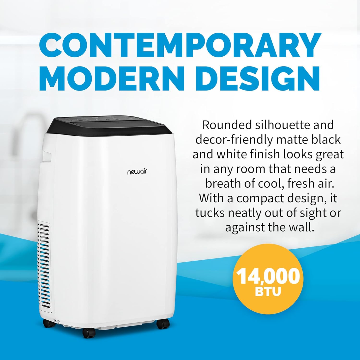 Newair Portable Air Conditioner | 14,000 BTU | White | Modern AC Design with Easy Setup Window Venting Kit, Self-Evaporative System, Quiet Operation, Dehumidifying Mode with Remote and Timer